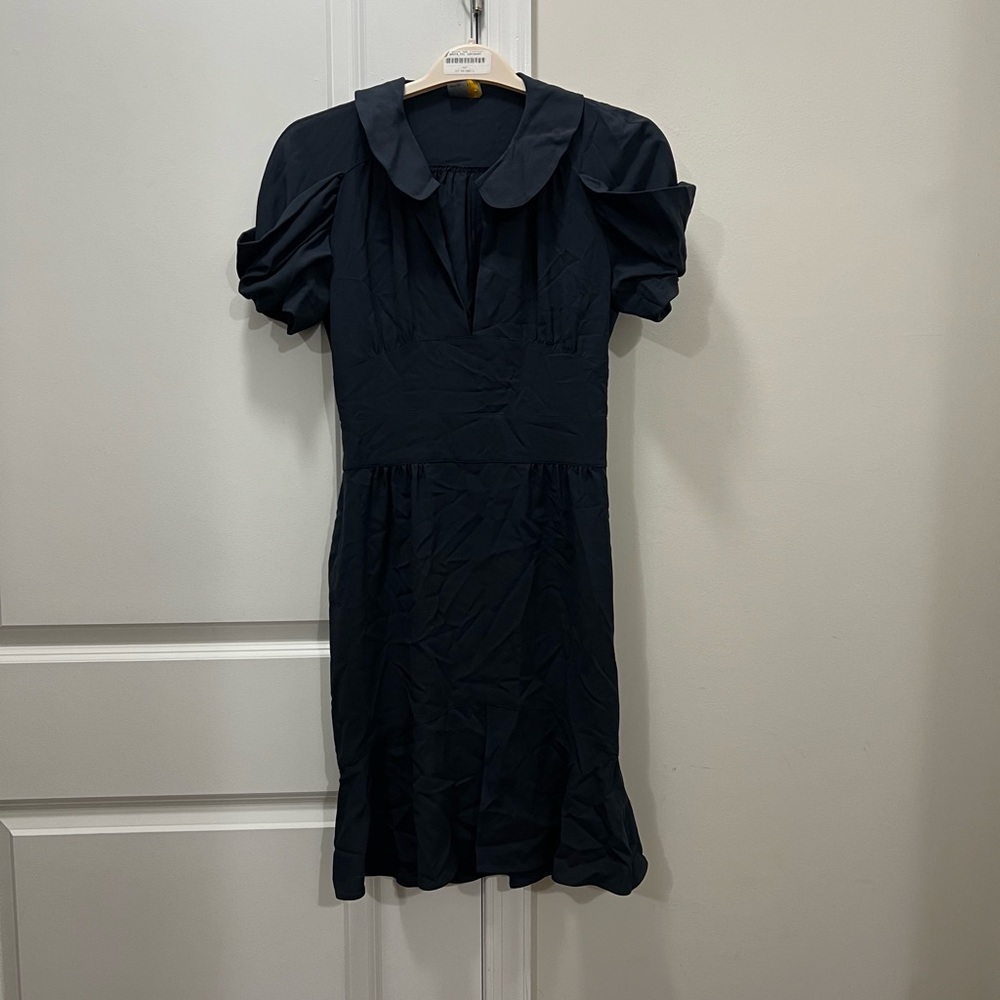 Fendi Navy Blue Puff Sleeve Collared V-Neck Dress Size 40 EU $1,250